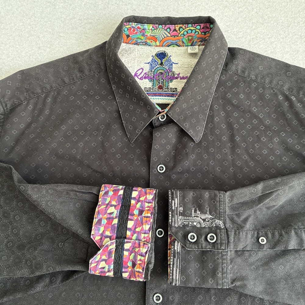 Robert Graham Mens Floral Geometric Print 3XL Flip Cuff Long Sleeve Shirt Party